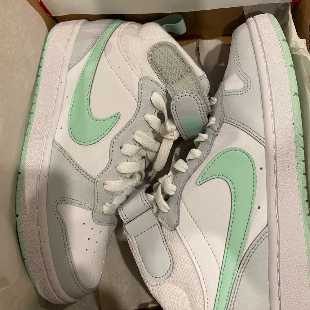 White and Mint Green Sneakers (Nike Borough Mid 2)